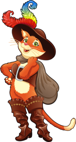 Puss the cat wearing boots and a hat.