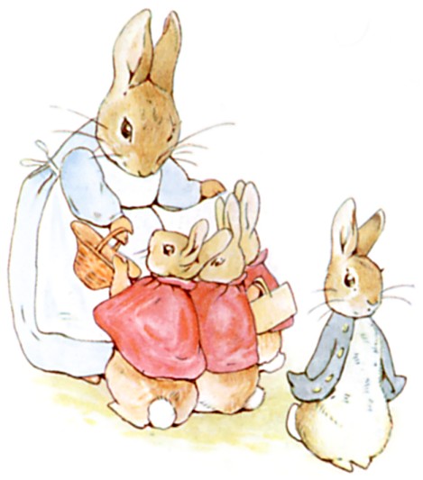 Peter rabbit and his mother.