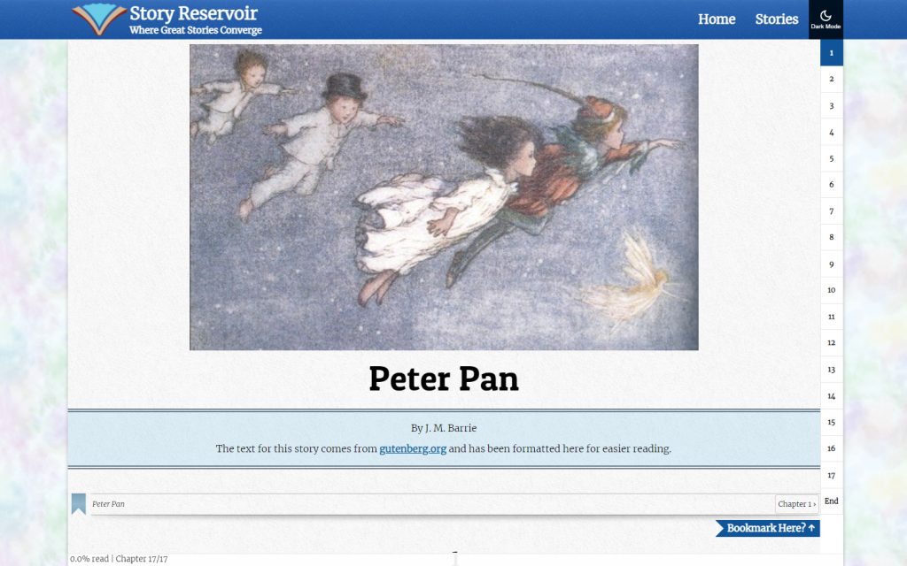 screenshot of the Peter Pan page in its current form.