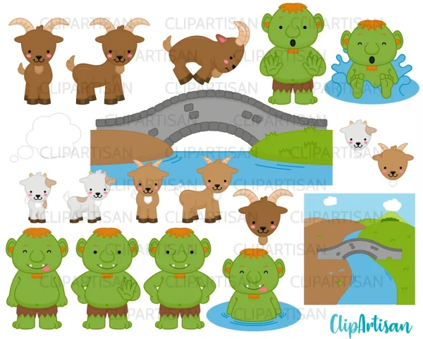 clipart of three billy goats and troll from etsy.